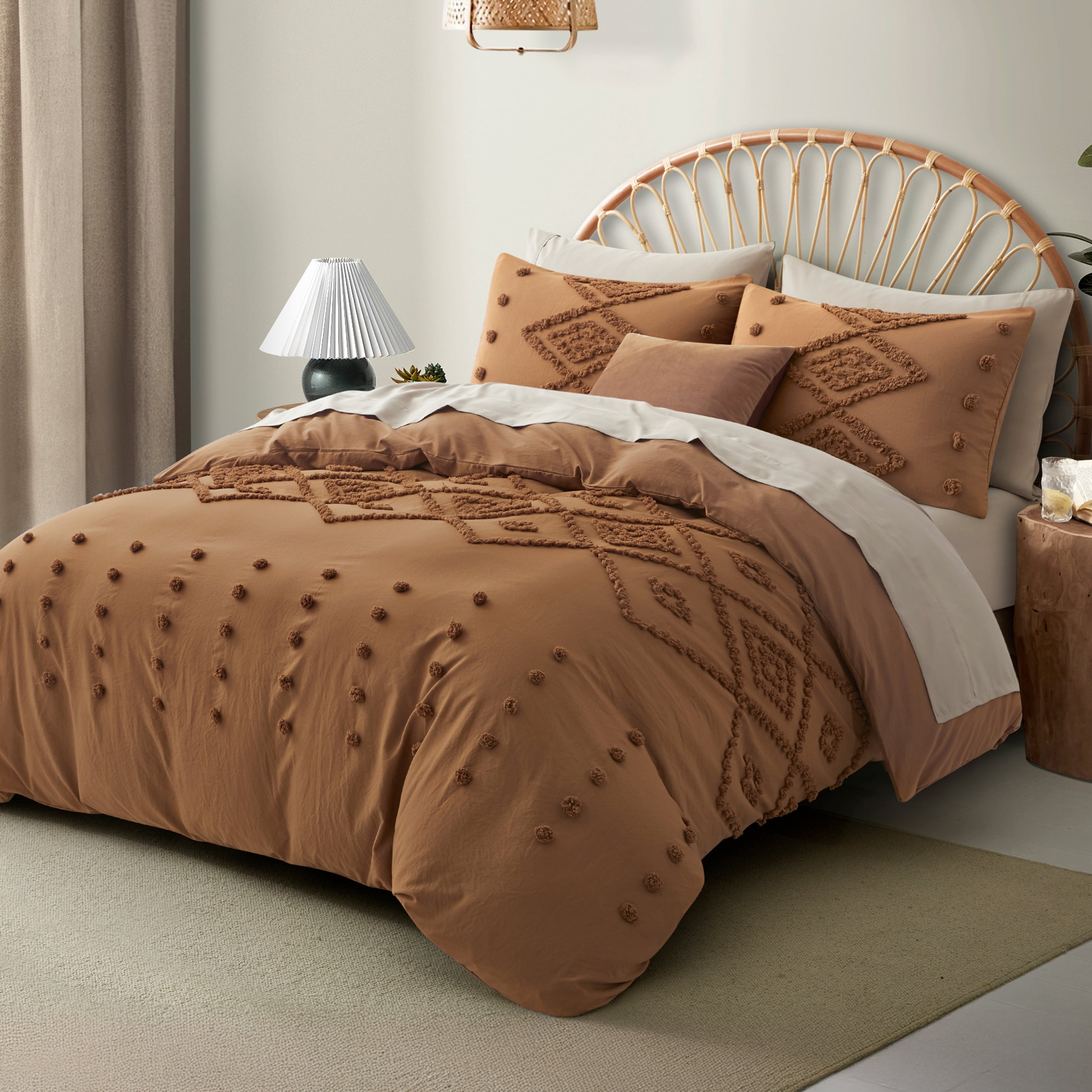 King Duvet Cover, Soft Bedding Set for All Seasons, Comforter Set, Boho Embroidery, Multi Colors & Sizes Available(Pumpkin, 3 Pcs, 104"x 90")