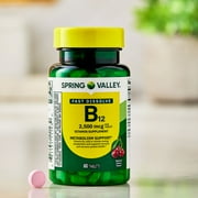 Spring Valley Vitamin B12 Quick-Dissolve Tablets Dietary Supplement, 2,500 Mcg, Cherry, 60 Count