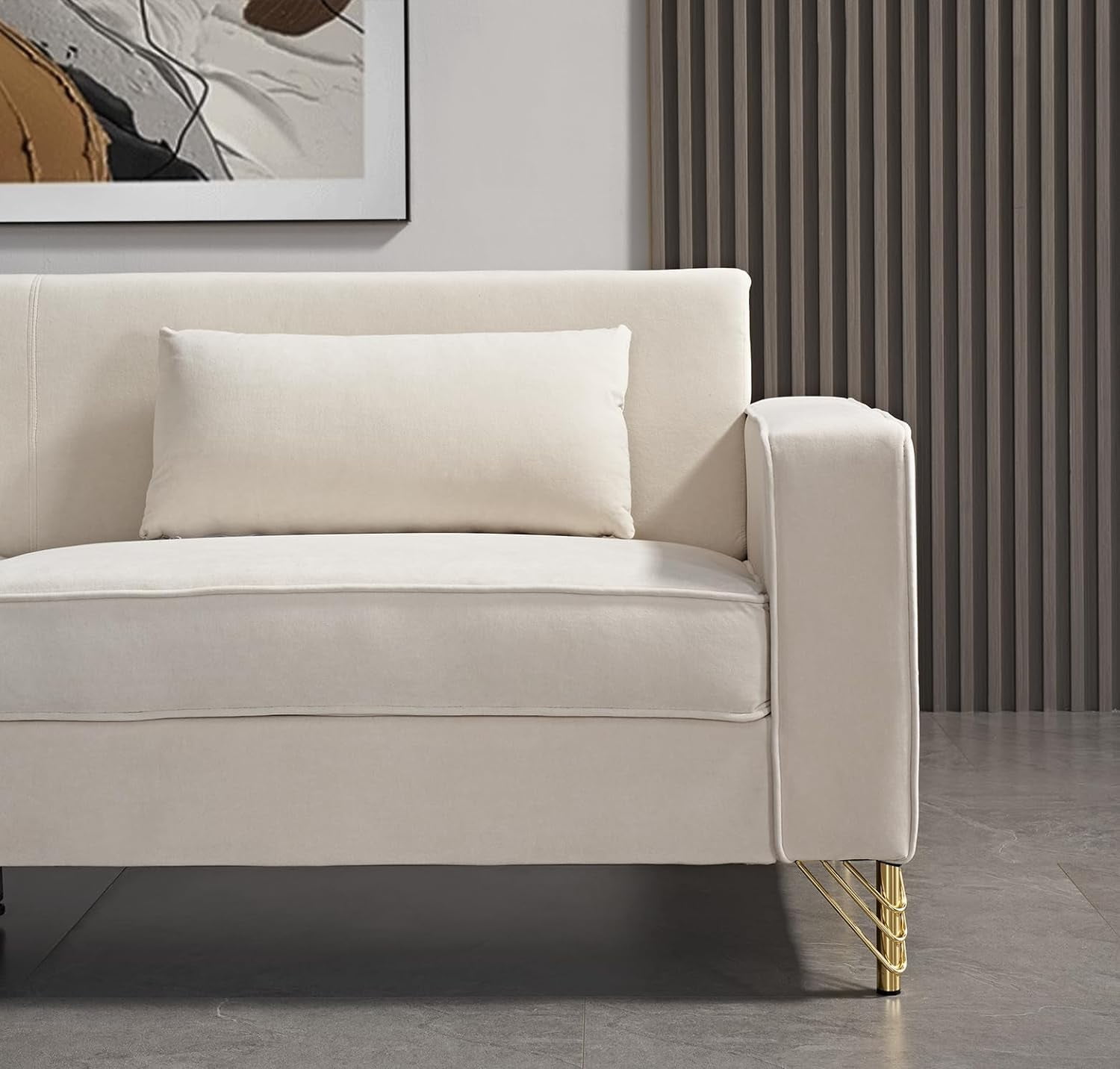 US Pride Furniture Aesthetic Velvet Sofas for Living Room 3 Seater Couch with Classic Modern Appeal and Luxurious Soft Comfort Easy to Maintain 85.8Wx30.7Dx31.5H Beige