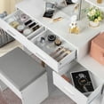 thumbnail image 6 of Kadyn Vanity Desk Set with LED Lighted Mirror & Open Shelf, 5 Drawers Makeup Vanities Dressing Table with Stool, for Bedroom, White, 6 of 9