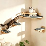 VavoPaw Cat Wall Shelves with 3 Steps, Corner Cat Shelf Set Up to 29lbs | Natural Wood Walls Mounted Cats Stairs with Cozy Perch for Small/Medium Cats, Indoor Sleeping, Jumping, Playing