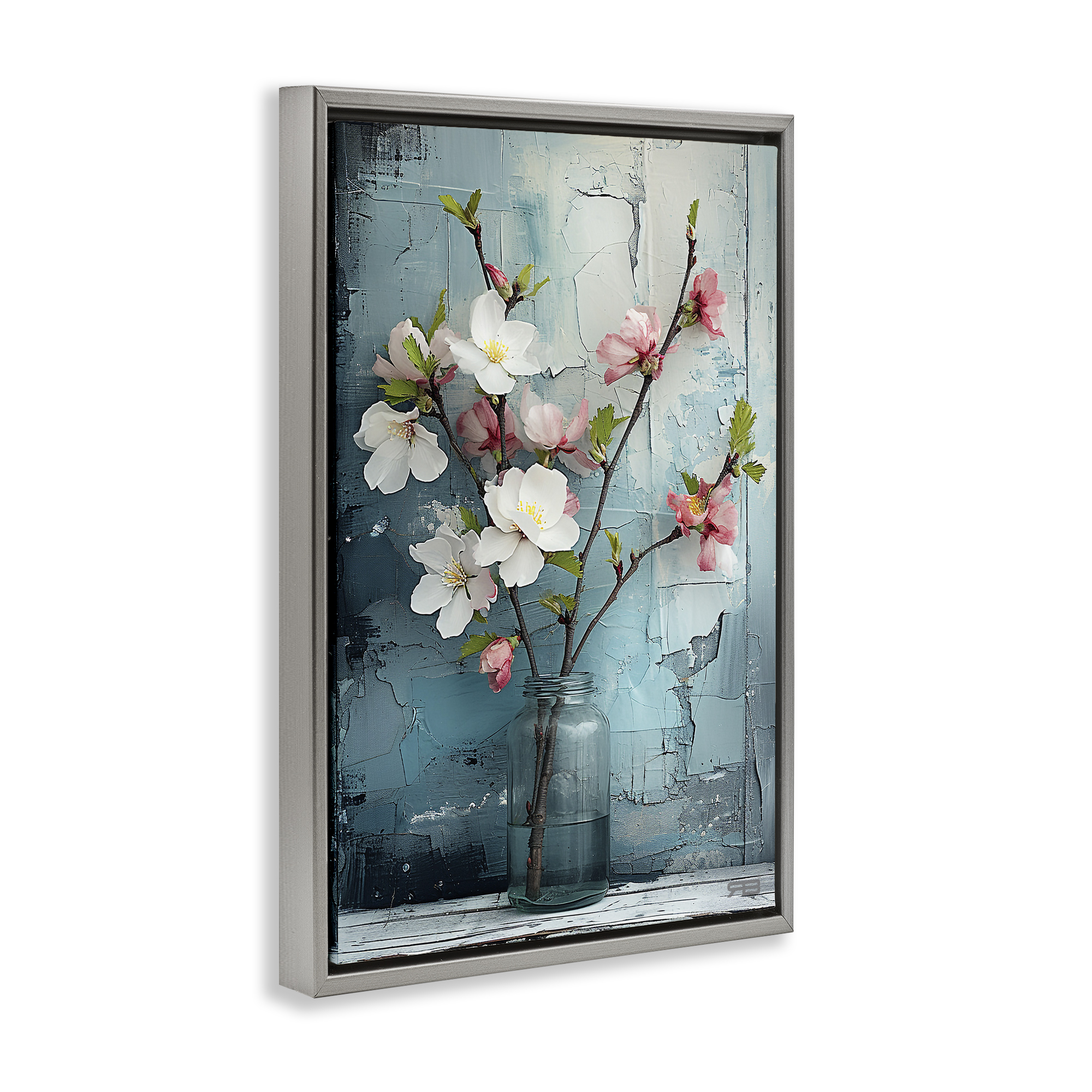 Stupell Industries Distressed Magnolia Vase Botanical & Floral Painting Gray Floater Framed Art Print Wall Art, 17 x 25