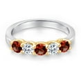 thumbnail image 3 of Gem Stone King 10K Two Tone Gold Red Garnet and White Topaz Wedding-Bands Ring for Women | 1.03 Cttw | Round 3.5MM | Gemstone January Birthstone | Size 9, 3 of 6