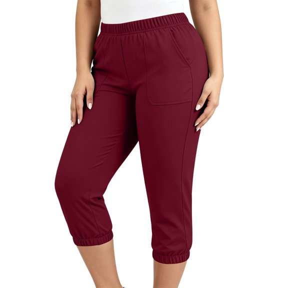 Besolor Womens Plus Size Capris with Pockets High Elastic Waist Cinch Bottom Pants Casual Athletic Workout Capri Trousers