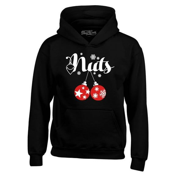 Shop4Ever Men's Chest Nuts Funny Couples Matching Christmas Hooded Sweatshirt Hoodie Large Black