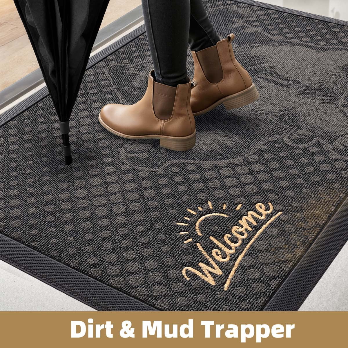 PABUBE Outdoor Doormat, British Shorthair Welcome Mat, Heavy Duty Durable Doormat Outdoor Entrance, Non-Slip Dirt & Mud Trapper Outdoor Mat for Front Doors