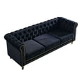 thumbnail image 3 of Elegant Chesterfield Velvet Sofa - 84.65" 3-Seater Couch for Living Room, Black, Plush Fabric, High-Density Foam, Solid Wood Frame, Gold Trim, Mid-Century Modern Style, 3 of 10