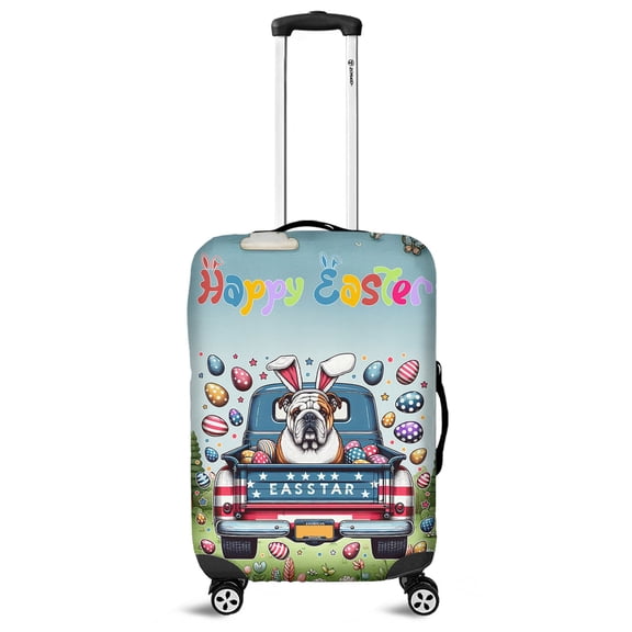 Happy Easter Bulldog American Flag Truck Bunny Ears Travel Luggage Cover Dog Lover Gifts Idea Suitcase Dust Protective Decor - 03001