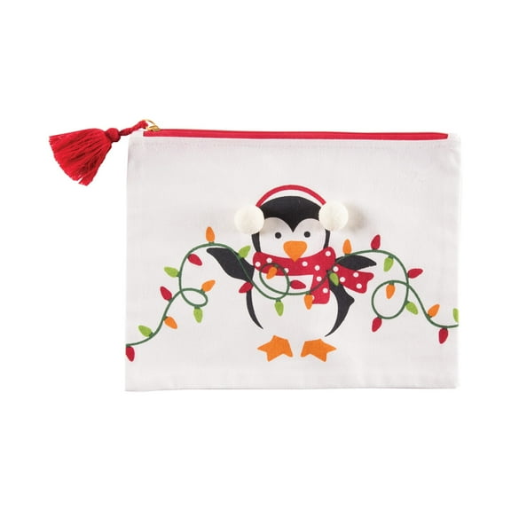 Happy Penguin w/ Christmas Lights Zipper Makeup Bag Organizer Pouch
