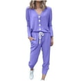 thumbnail image 2 of BVOFAR Two Piece Outfits for Women Lounge Sets Button Down V Neck Sweatshirt Sweatpants Sweatsuits Set with Pockets Casual Solid Color Tracksuits, 2 of 5