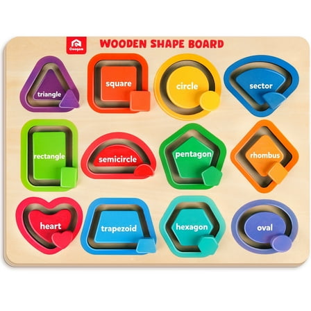 Coogam Wooden Color Shape Puzzle Board for Toddlers, Movable Sorting and Stacking Montessori Peg Board Matching Game Activities, Fine Motor Educational Learning Toys for 3 4 5 Year Old