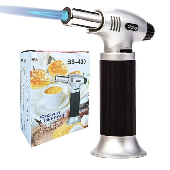 BUSATIA Butane Torch, Refillable Kitchen Lighter, Fit All Butane Tanks Blow Torch with Safety Lock and Adjustable Flame for Desserts, Creme Brulee, and Baking-Butane Gas Is Not Included