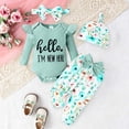 thumbnail image 5 of CAICJ98 Newborn Outfit Baby Girl Going Home Outfit Ruffle Long Sleeve Letter Print Ribbed Romper Top Floral Pants Set 4Pcs Cute Fall Winter Clothes,Size 3-6 Months, 5 of 7