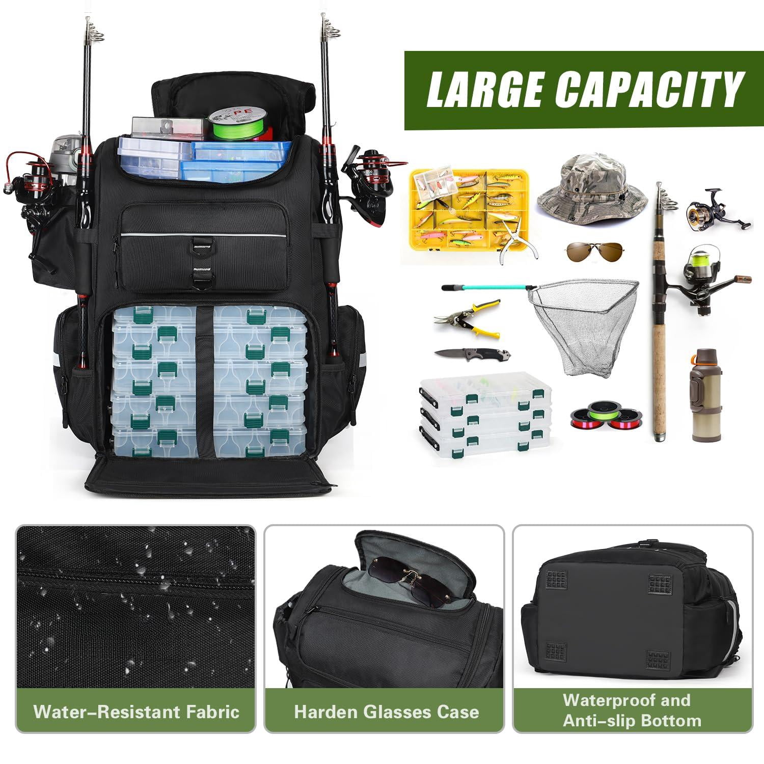 Large Fishing Backpack  Waterproof Bag With Rod Holders 45l Tackle Box Gear Gifts For Men