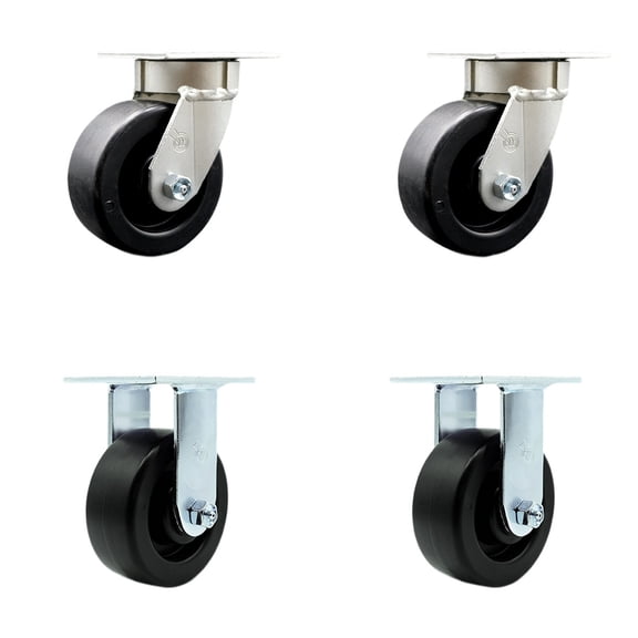 5 Inch Kingpinless Polyolefin Wheel Swivel Caster Set 2 Swivel 2 Rigid SCC