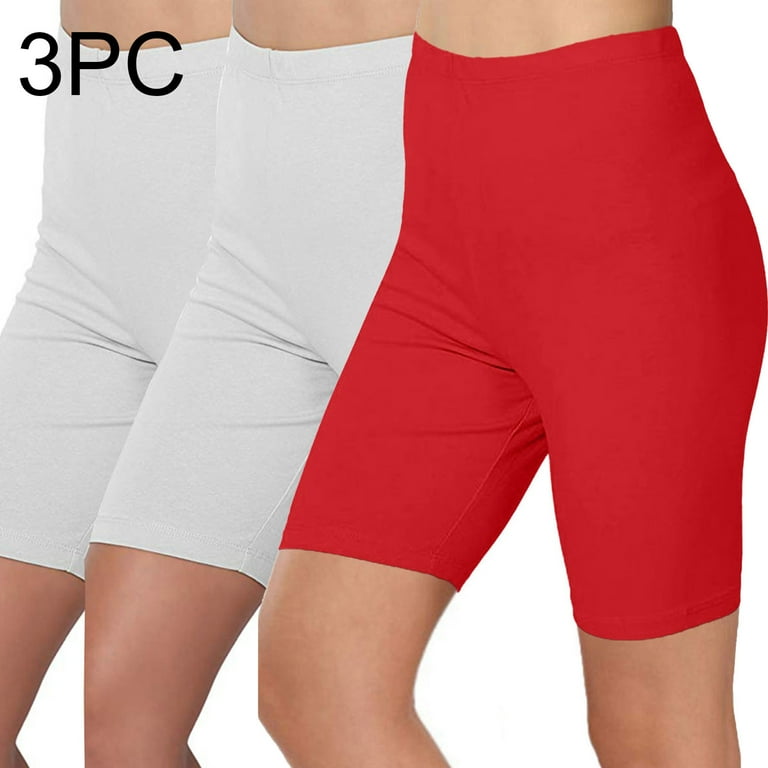 KIJBLAE Women s Basic High Waist Biker Shorts Cotton Spandex Stretch Short Pants Yoga Workout Athletic Bike Shorts Safety under Dresses Shorts for Women Pack of 3 Red XXXL Walmart