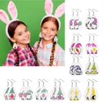 thumbnail image 4 of 12 pares de pendientes de piel sintética con diseño de gnomo de Pascua, con forma de lágrima y estampado de conejo y huevo de Pascua., 4 of 5