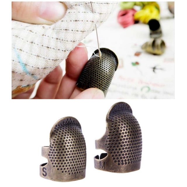 YYV Sewing Accessory Thimble Copper Finger Protector Sewers Embroidery Metal Fingertip Thimble Durable Anti Slip Leather Press Tool Hand Sewing Protection for Crafts Needlework