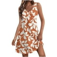 thumbnail image 2 of Sakmal Summer Dresses for Women Sundress Orange Hawaiian Mini Dress V Neck Floral Sleeveless Dresses, 2 of 6