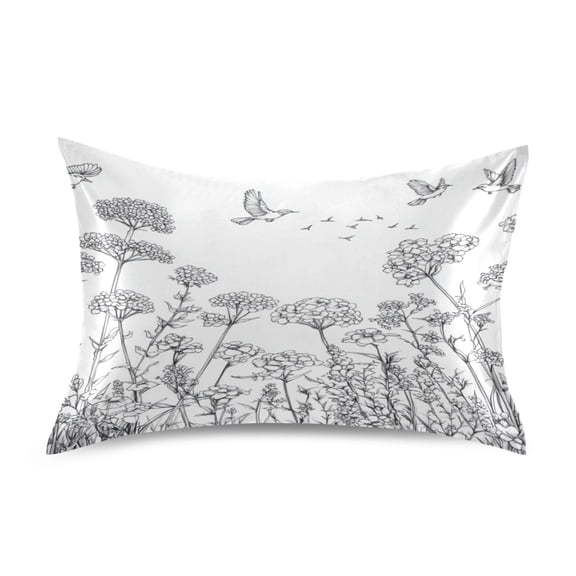 Satin Pillow Case Standard Silk Pillow Cover for Hair and Skin Envelope Closure Yarrow and Daisy Wildflowers 20"x26"
