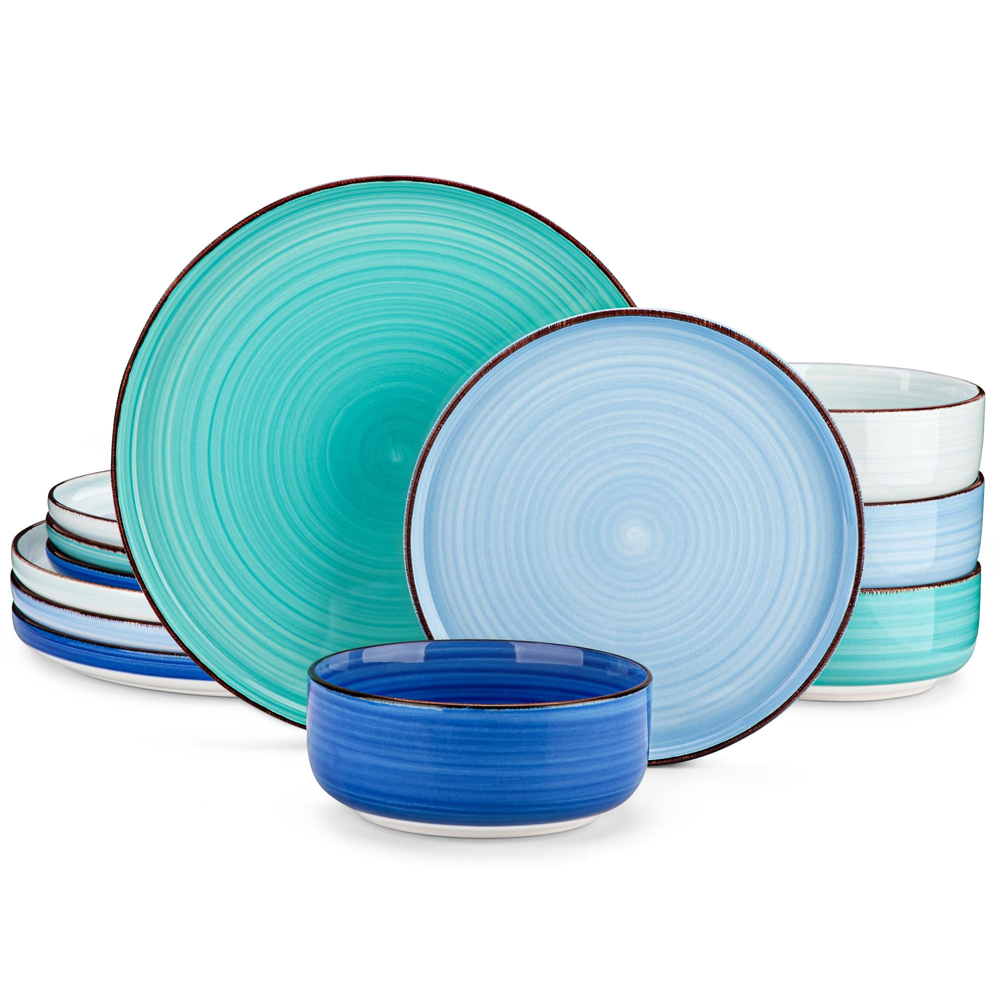 Bonita Blue Dinnerware Sets Plates and Bowls Set for 4 12 Pieces Stoneware Dinnerware Set Dishwasher and Microwave Safe Walmart