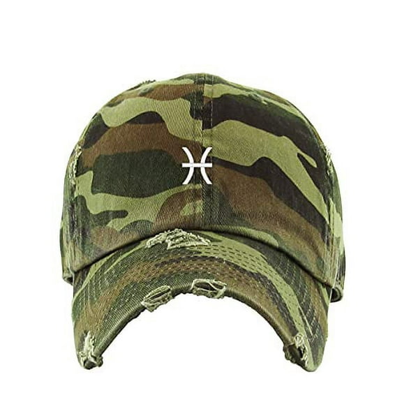 Pisces Zodiac Vintage Baseball Cap Embroidered Cotton Adjustable Distressed Dad Hat Camo