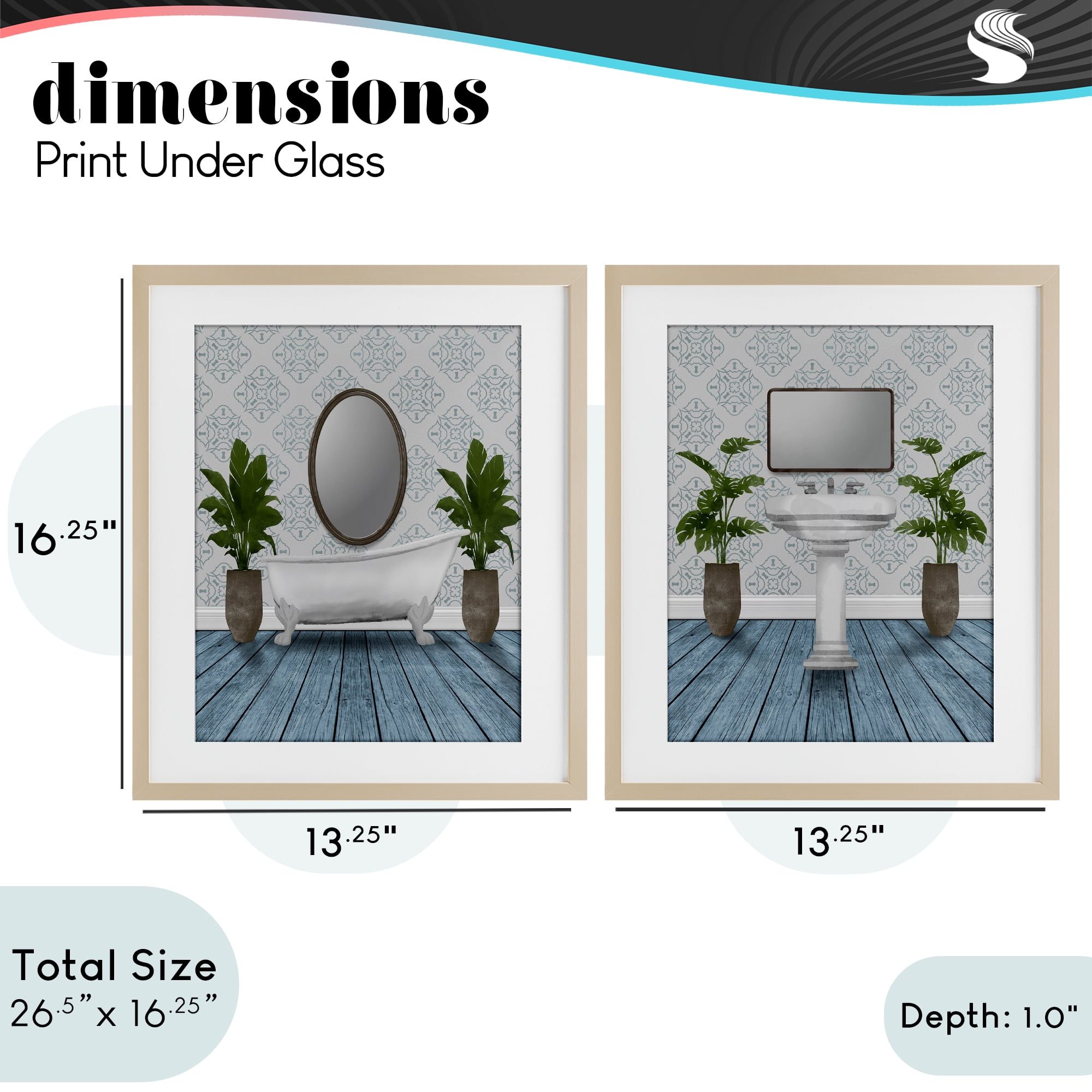 Stupell Industries Bathroom's Restful Wash 2 Piece Birch Framed Print Under Glass Set, design by Marcus Prime