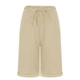thumbnail image 5 of Fsgntruao Bermuda Shorts for Women Elastic Waist Knee Length Casual Loose Drawstring Capri Pants with Pockets Wide Leg Summer Shorts, 5 of 6