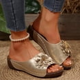 thumbnail image 5 of Gpaecead Women Flower Cutout Wedge Slides Open Toe Faux Leather Wood Texture Heel Spring Summer Height Casual Shoes,Gold, 5 of 8