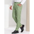 thumbnail image 2 of Pantalones a cuadros para hombre, informales, de corte regular, con frente plano, elásticos, a cuadros Verde blanco S, 2 of 6