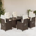 thumbnail image 1 of vidaXL 7 Piece Garden Dining Set with Cushions Brown Poly Rattan, 1 of 1