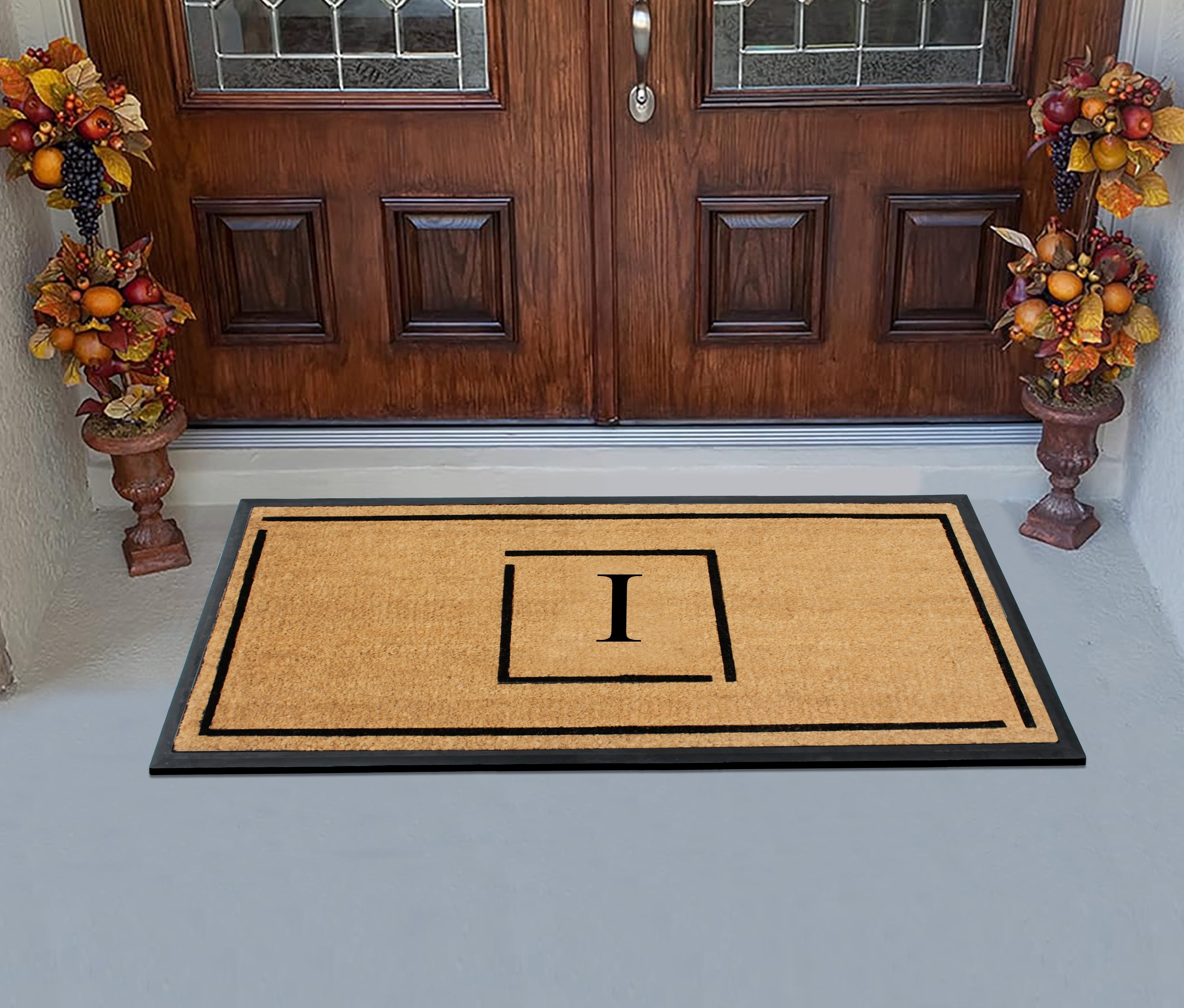 A1 Home Collections Hand-Crafted Rubber Coir Doormat for Outdoor Entrance Double/Single Door Mat 24x48 inches - black/beige