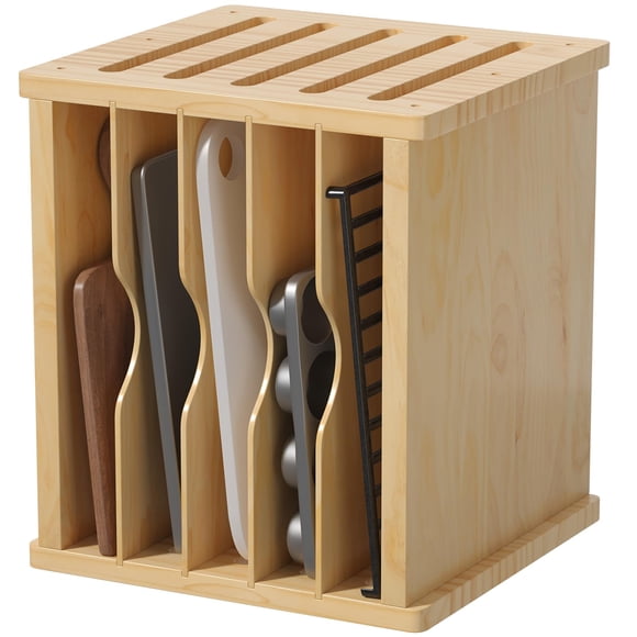 tonchean 6 Tier Wooden Tray Dividers for Cabinets, Kitchen Vertical Divider Organizer, Baking Tray Organizer for Storing Baking Sheets, Pans and Cutt