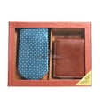 thumbnail image 7 of UMO LORENZO Men's Poly Woven Tie & Wallet Gift Box Set, Turquoise Checker Tie & Brown Wallet, 7 of 7