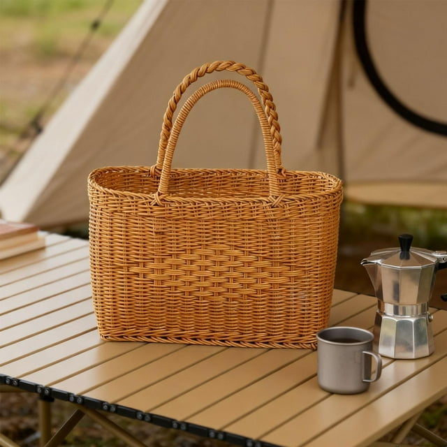 Cesta tejida a mano, versátil y ligera, ideal para guardar y otros artículos. Cesta sencilla para picnic, perfecta para cocina, el hogar y el