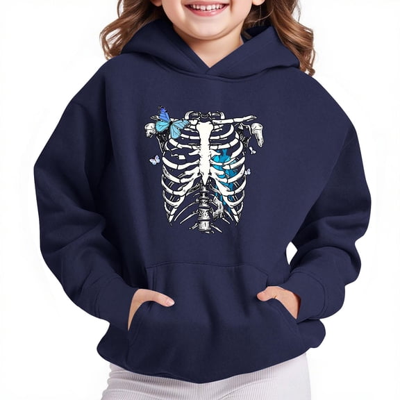 Nmnitkp Girls Sweatshirt High-Quality Fabric Halloween Print Boys Sweatshirts Pullover Hoodie Kids Long Sleeve Sweatshirts Navy,4 Years