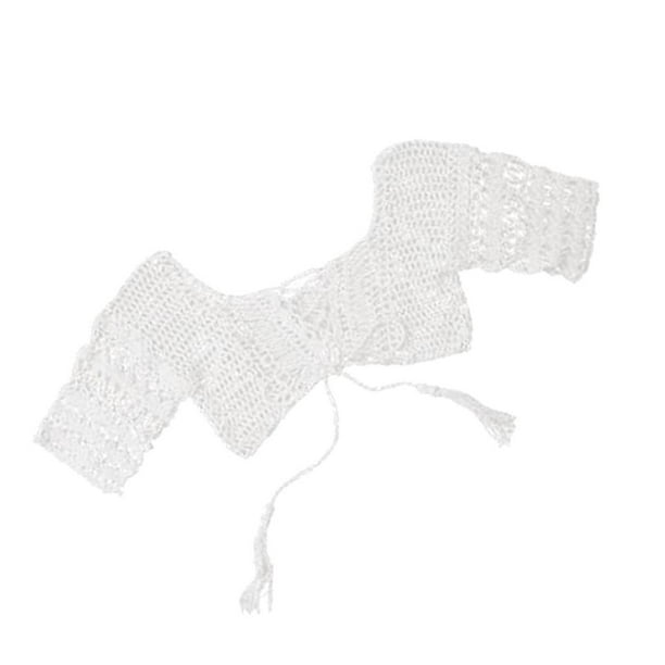 Top de bikini de crochet blanco para mujer, top corto bohemio L