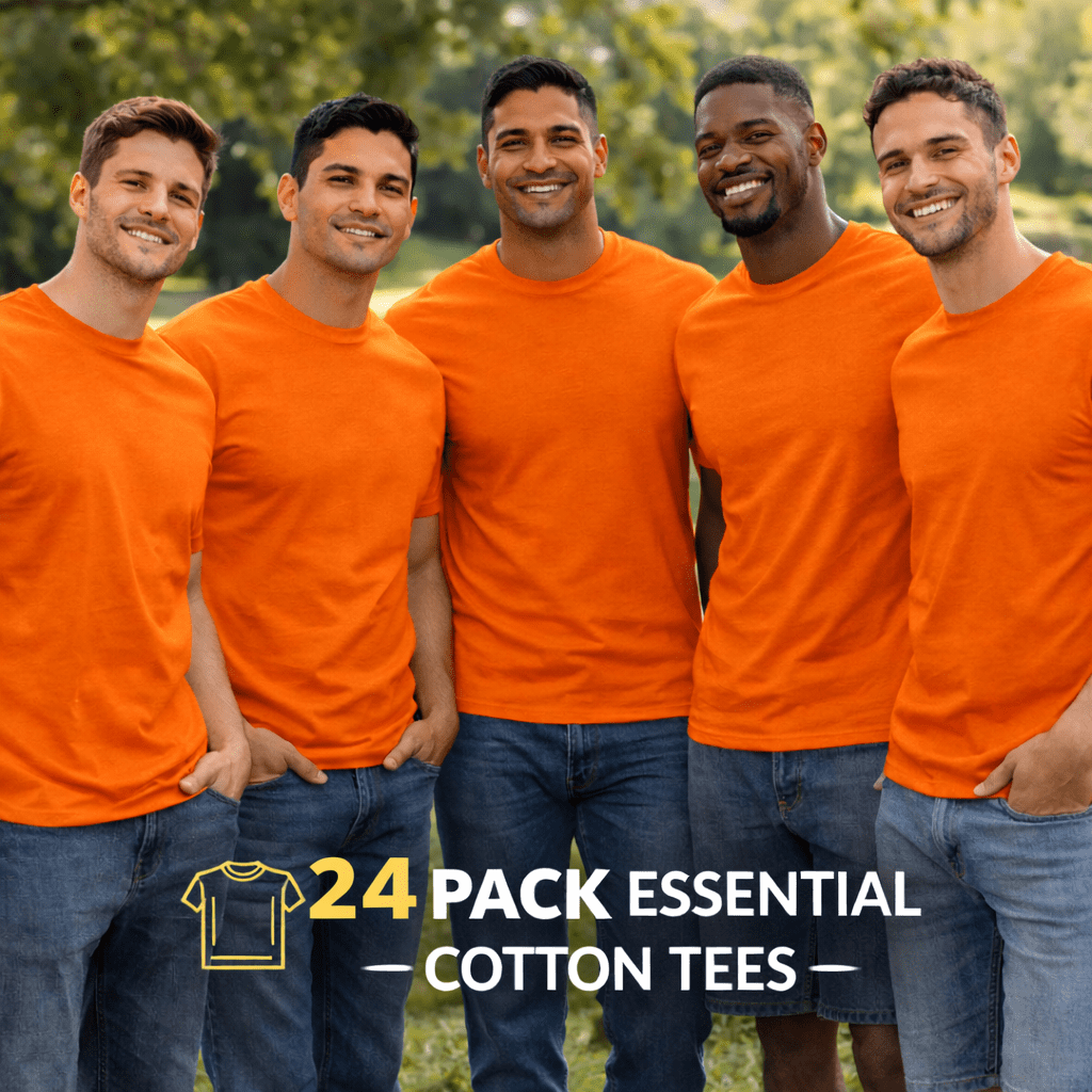 SOCKS'NBULK Mens Cotton Crew Neck Short Sleeve T-Shirts Mix Colors Bulk Pack (24 Pack Orange Solid, 3X-Large, 3X_l)