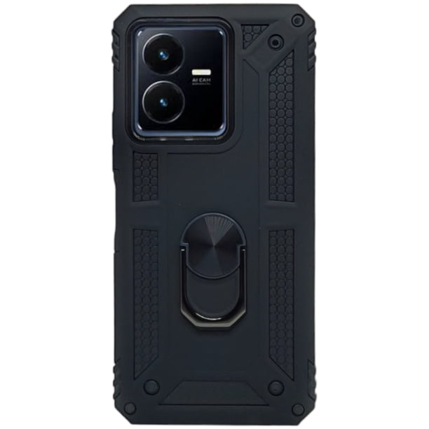 Funda Uso Rudo Con Anillo Magnético Para Vivo Y22/ Y22s / Y35 Negro Más 2 Micas De Cristal