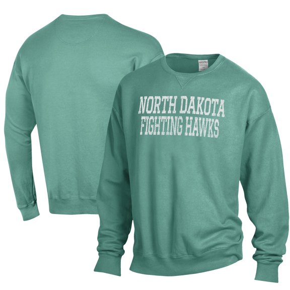 Men's ComfortWash Green North Dakota Garment Dyed Fleece Crewneck Pullover Sweatshirt