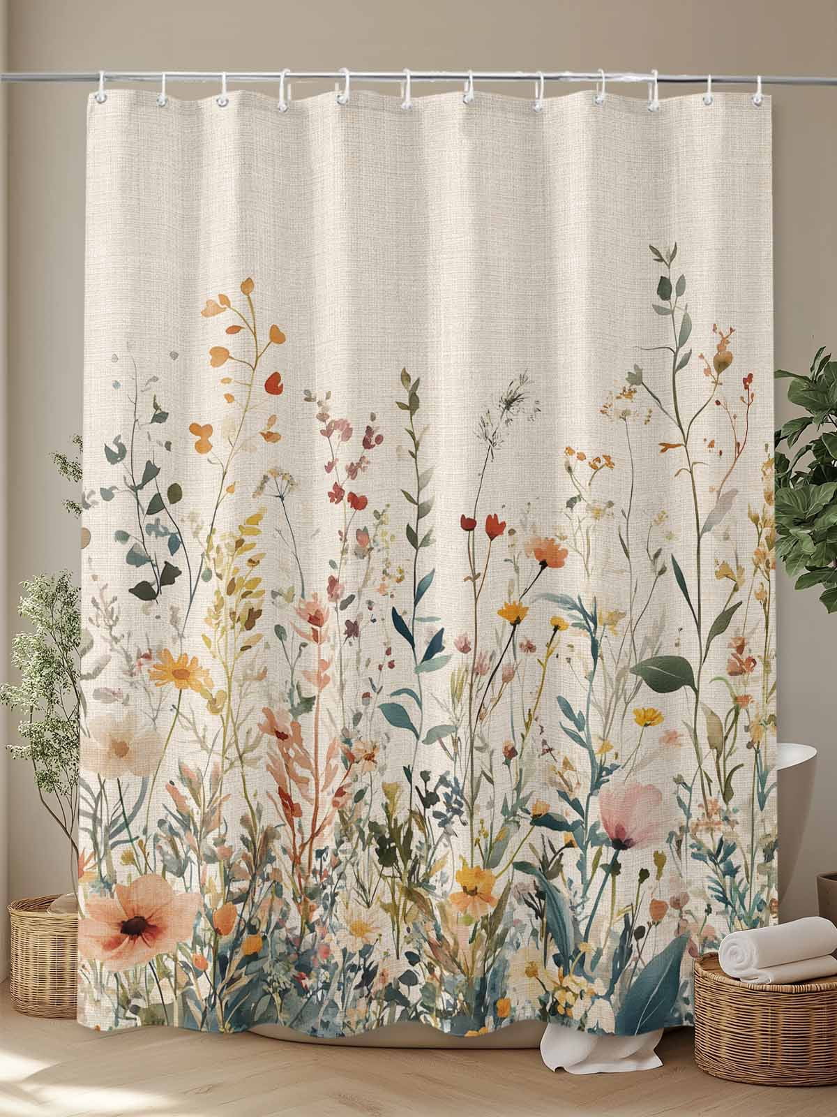 Fsddascl Vintage Botanical Shower Curtain Set - 72" x 78" Washable Bathtub Curtain with 12 Hooks, Spring Floral Summer Botanical Rustic Waterproof Fabric Stall Shower Curtains for Bathroom/Bathtub