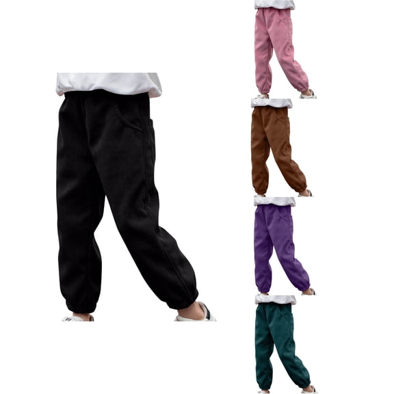 Antinious Toddler Boys Winter Jogger Pants Solid Corduroy Casual Sweatpants with Elastic Waist Pockets Sweatpants,Boys Girls Sweatpants,Kids Jogger Pants,130,