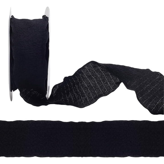 10 Yards 1.5 Inch Black Ruffled Ribbon Trim Double Chiffon Ribbons Polyester Silk Ruffle Edge Grosgrain Fabric Ribbon with Spool