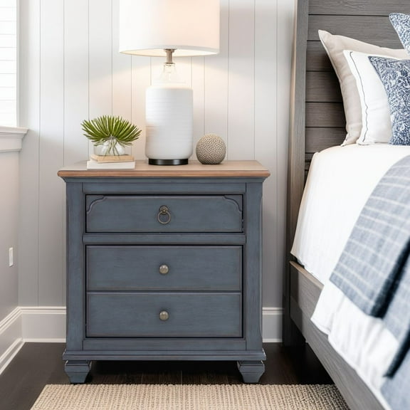 Bridgevine Home Americana Nightstand, Rubberwood and Birch Veneers, Pewter Finish