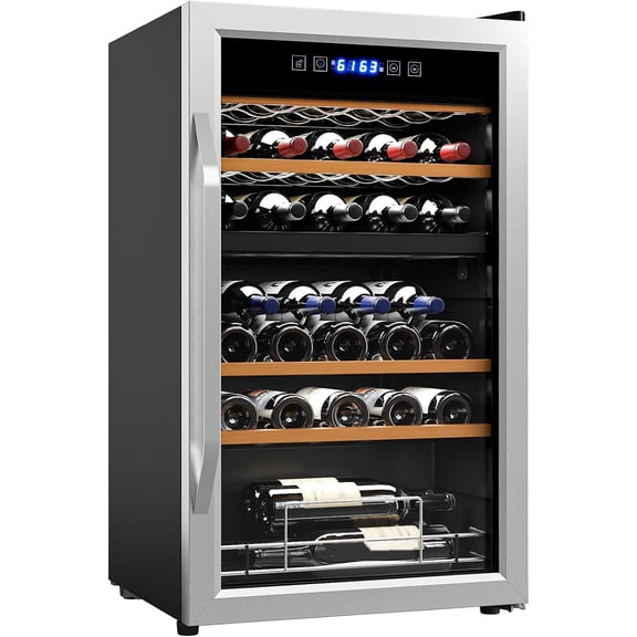 Ktaxon 33 Bottle Wine Fridge Dual Zone Champagne Beer Cooler Touch Control Freestanding