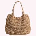 thumbnail image 2 of husxh Women Vintage Shoulder Bag Large Capacity Retro Straw Handbag Hasp Closure Simple Weaving Handbag Ladies Summer Daily Bag, 2 of 9