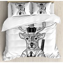 Deer Hunting Duvet Cover Set King Size, Sarcastic Humour Funny Quotes Monochrome Sketch Illustration, 3 Piece Bedding Set with 2 Pillow Shams, Charcoal Grey and White, by Ambesonne