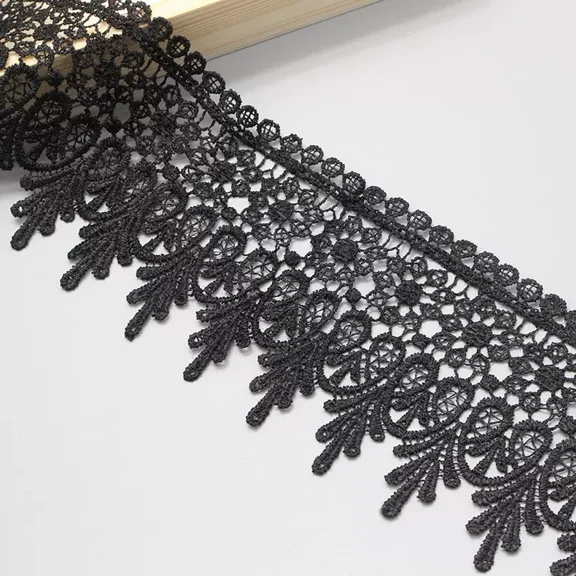 Namzi 5 Yard Floral Lace Edge Trim 9cm Wide Ribbon Edging Trimmings Wedding Dress Embellishment-Black
