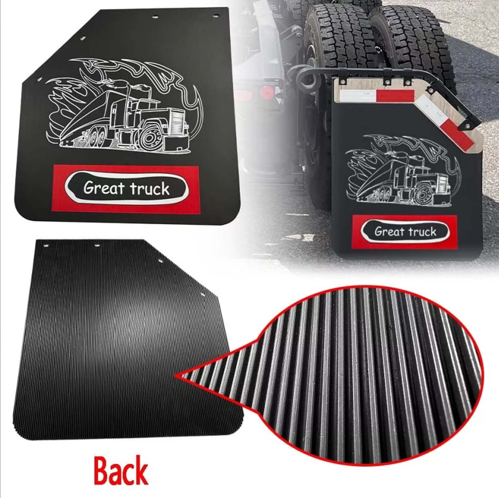 BST BSSP 2PCS Angled Mud Flaps for Semi Trucks Tractor Trailer Heavy Duty Polymer Rubber Mudflaps Splash Guard, 24 x 24 in, Black Color Great Truck Pattern Design