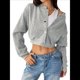 thumbnail image 3 of Chaqueta Corta para Mujer, Abrigo Informal con Cuello Alto, Prenda Exterior de Moda de Otoño. Gris M, 3 of 9